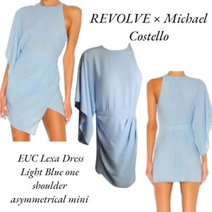 Michael Costello × revolve Lexa Dress Light Blue one shoulder asymmetrical mini